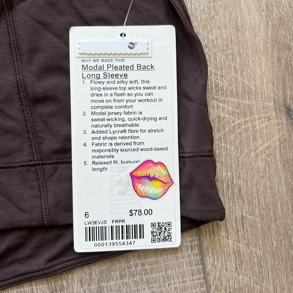 Lululemon Modal Pleated Back Long Sleeve Shirt in French Press Size 6 - Picture 5 of 5